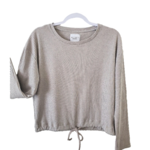 ALLFENIX Rib Knit Crop Wide Slv Top  Drawstring ties Sz M  EUC